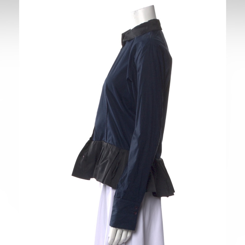 Elegant Navy Peplum Button Down Shirt - Picture 2 of 3